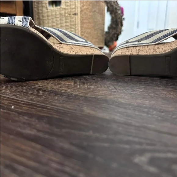 Navy Striped Wedge Sandals with Cork - Picture 8 of 8